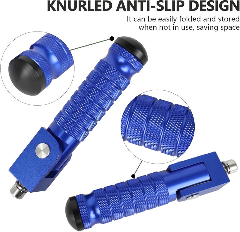 MOCODUO Motorcycle M8 Universal Foot Pegs CNC Foldable & Anti-Skid 90 Degree Motorbike Pegs Fits for Super 73, Motorcycle, Bicycle, Mini Bike, Electric Motor, ATVs, UTVs, Go Karts, Quads, Scooters Blue - Image 4